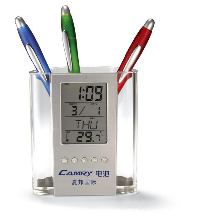 Multifunctional Clock Desk Pen Holder